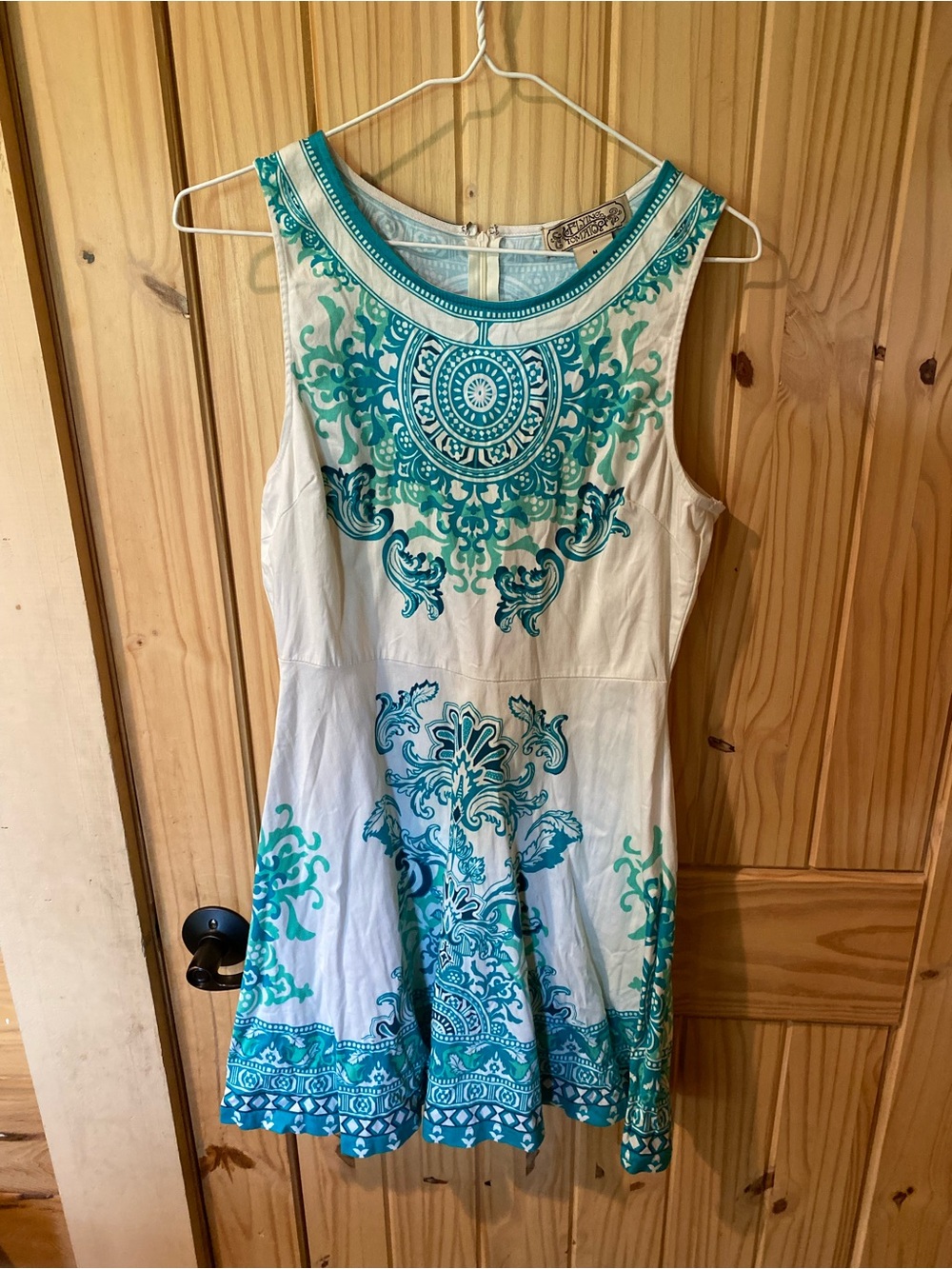 Flying Tomato White Dress with Teal Ornamental Print